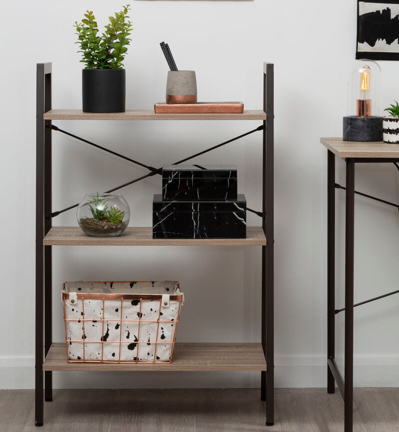 Grey Oak Veneer 3 Tier Ladder Shelf Unit