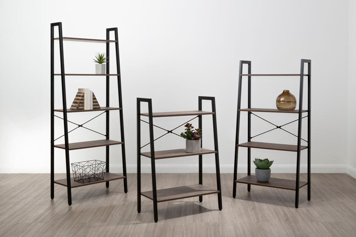 Dark Oak Veneer 4 Tier Ladder Shelf Unit