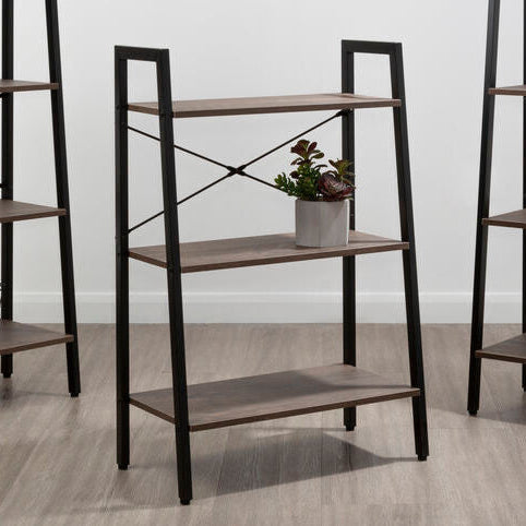Dark Oak Veneer 3 Tier Ladder Shelf Unit