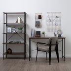 Dark Oak Veneer Desk with Metal Frame