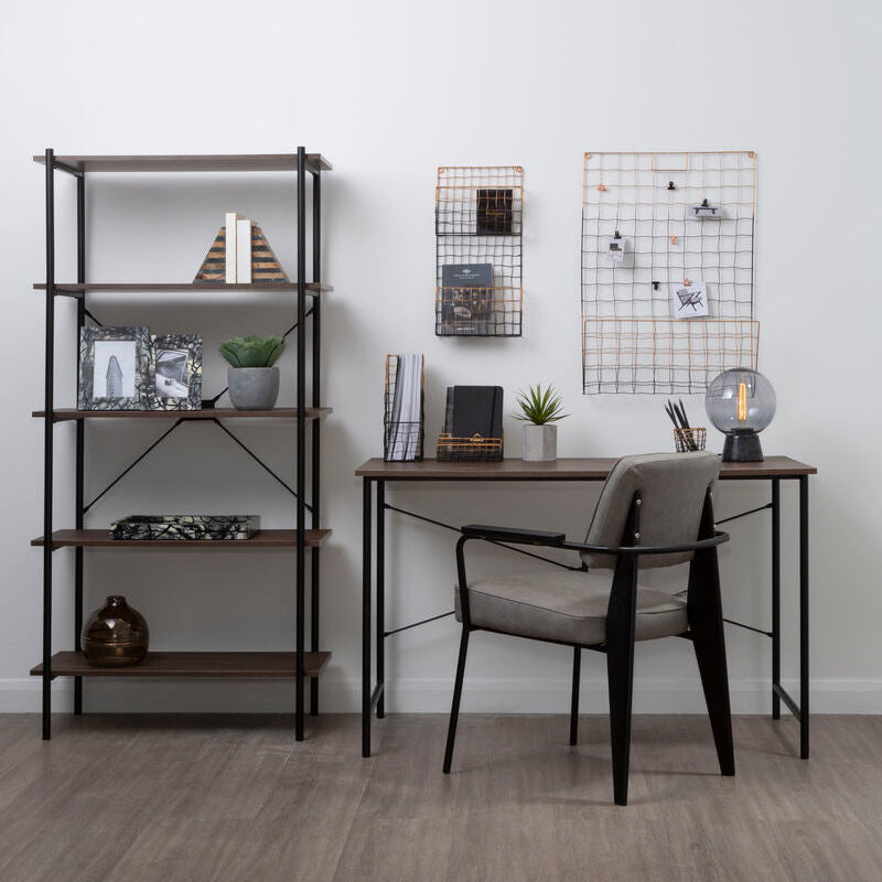 Dark Oak Veneer Desk with Metal Frame