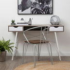 Light Oak Veneer and White 2 Drawer Desk with Metal Frame