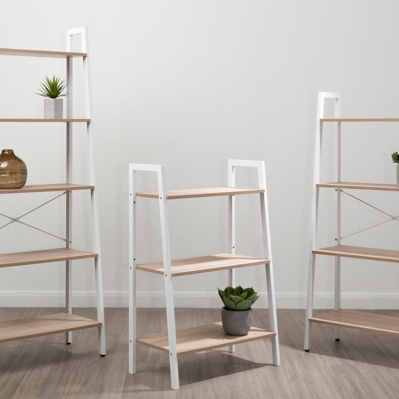 Natural Oak Veneer 3 Tier Ladder Shelf Unit