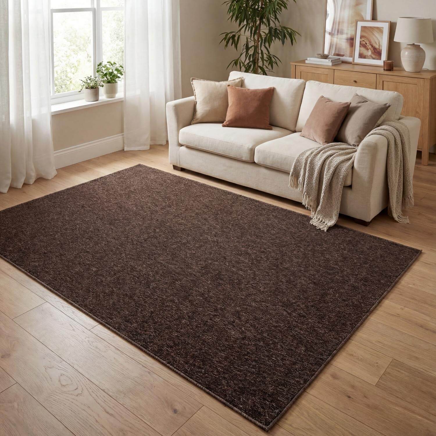 Brown Low Pile Solid Rug