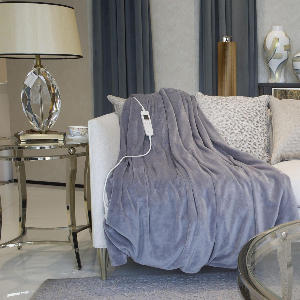 Grey Electric Heated Throw Over Blanket Reversible