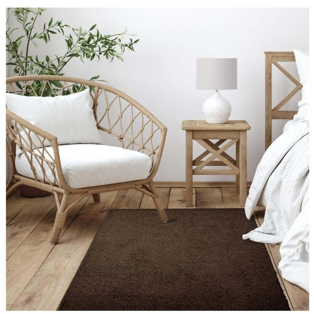 Chocolate Brown Washable Solid Shaggy Rug