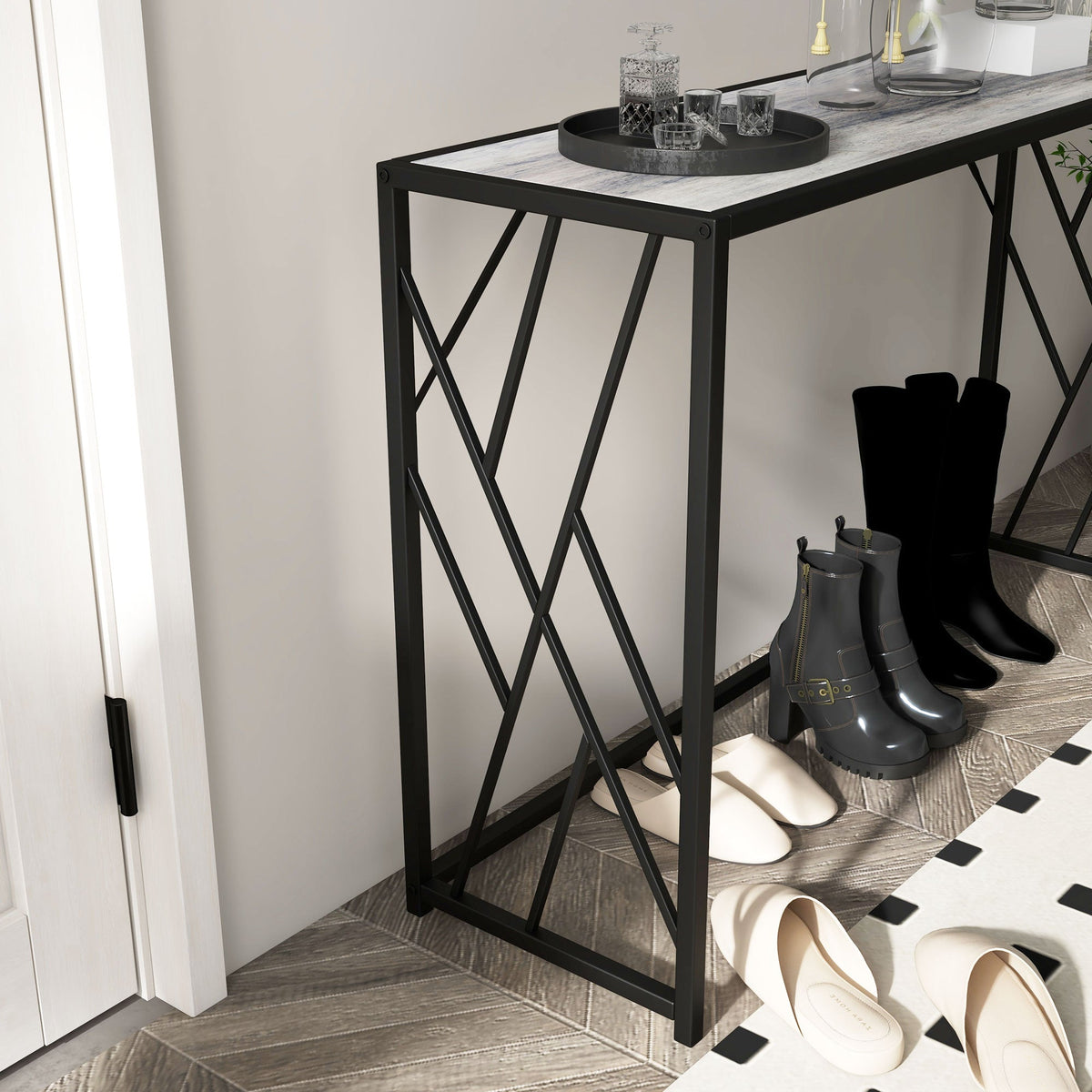 Console Table, Industrial Sofa Table with Metal Frame for Living Room, Hallway, 120 cm, Grey