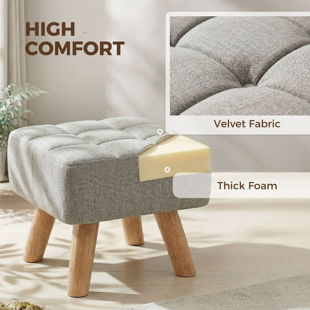 Linen-Look Square Padded Footstool - Light Brown