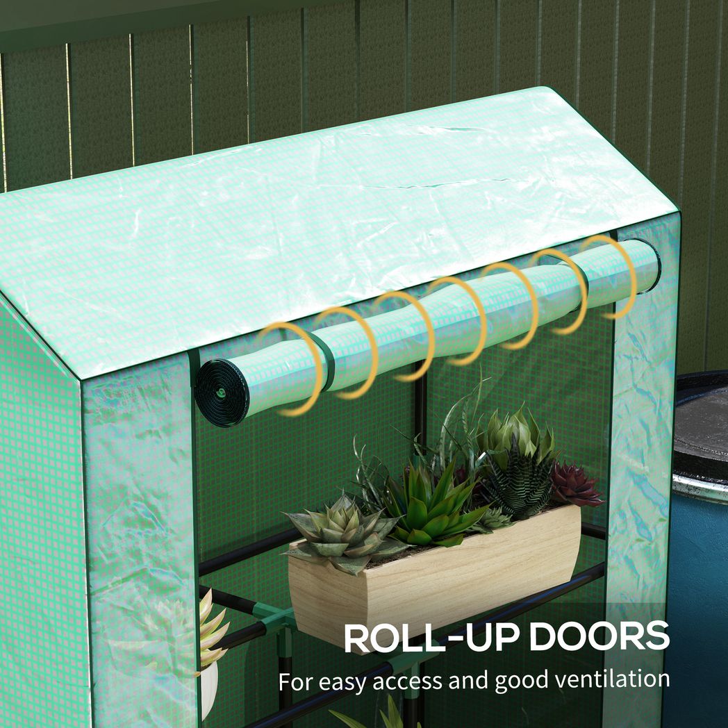 3 Tier Mini Greenhouse with PE Cover, Roll-Up Door