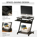 Movable Computer Desk with 4 Moving Wheels, Sliding Keyboard Tray, Home Office Workstation, Black
