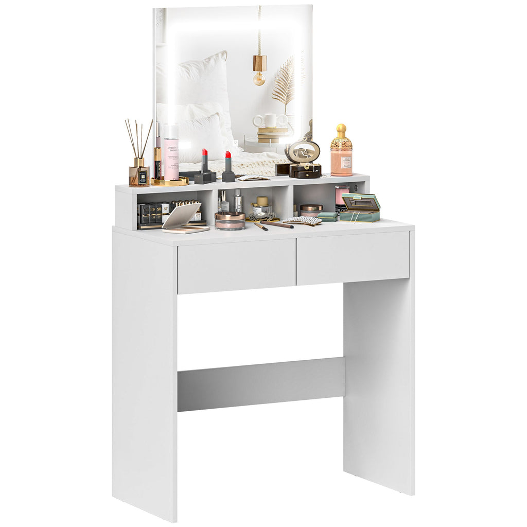 Dressing Table with Mirror, LED Lights, Drawers, for Bedroom, White