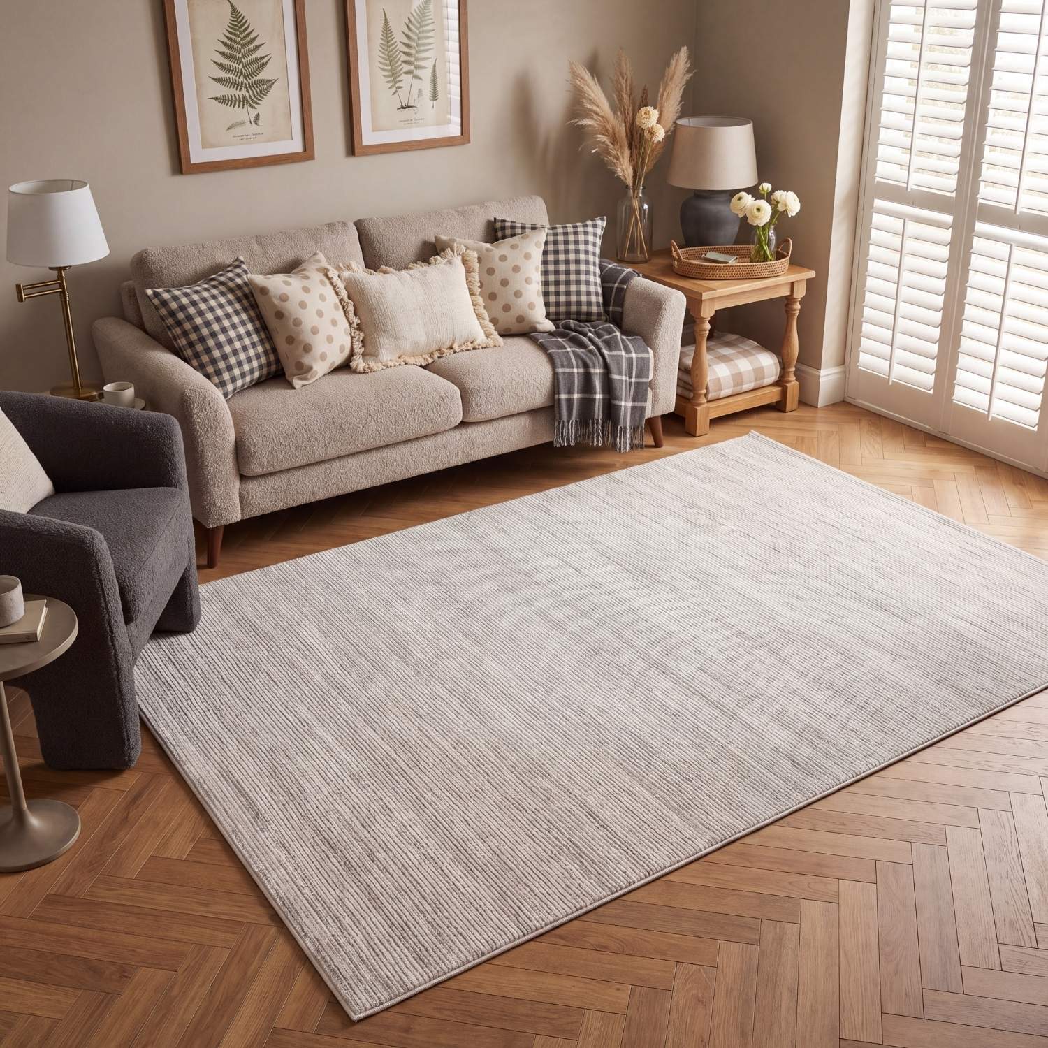 Carmel Cream-Grey Striped Rug