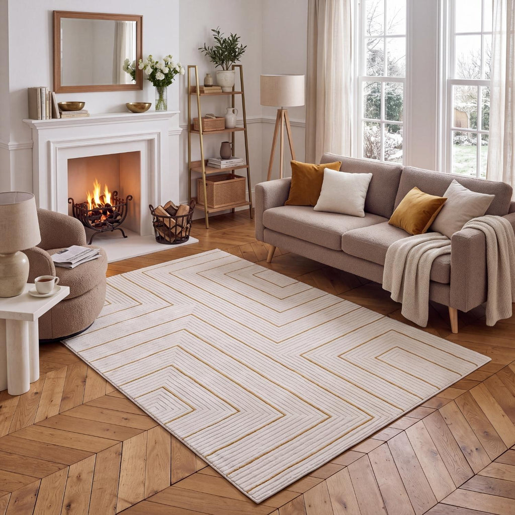 Carmel Cream-Gold Geometric Rug