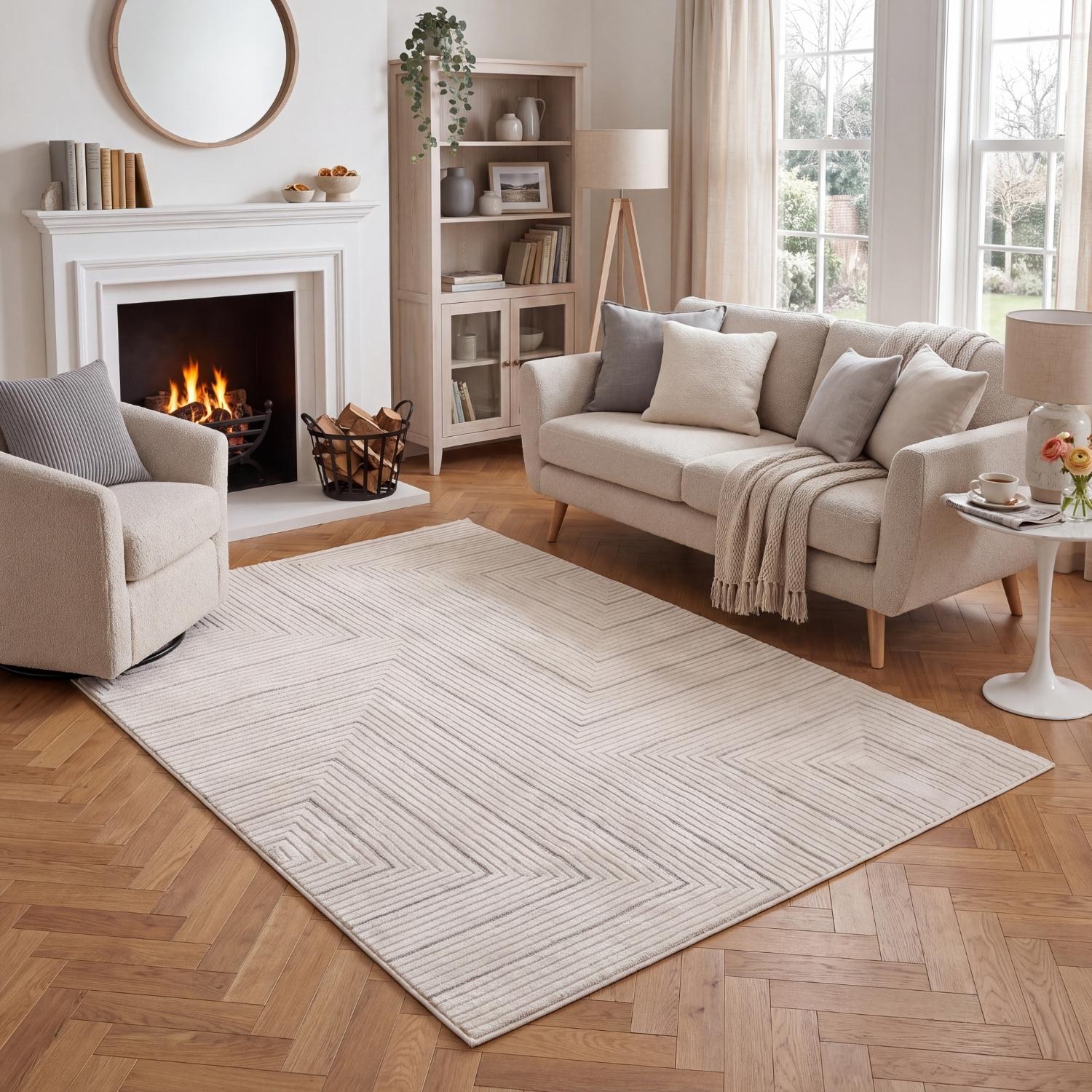 Carmel Cream-Grey Geometric Rug