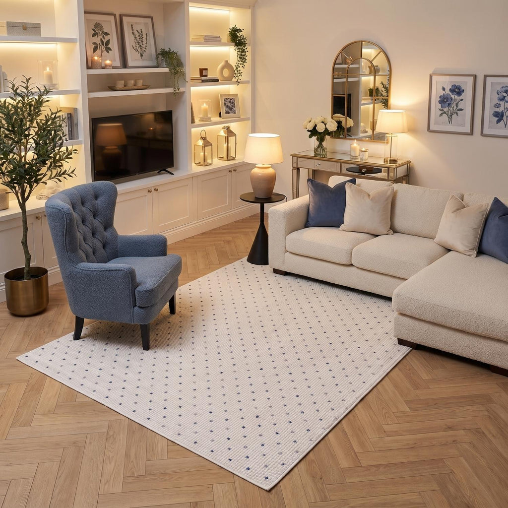 Carmel Cream-Blue Dots Rug