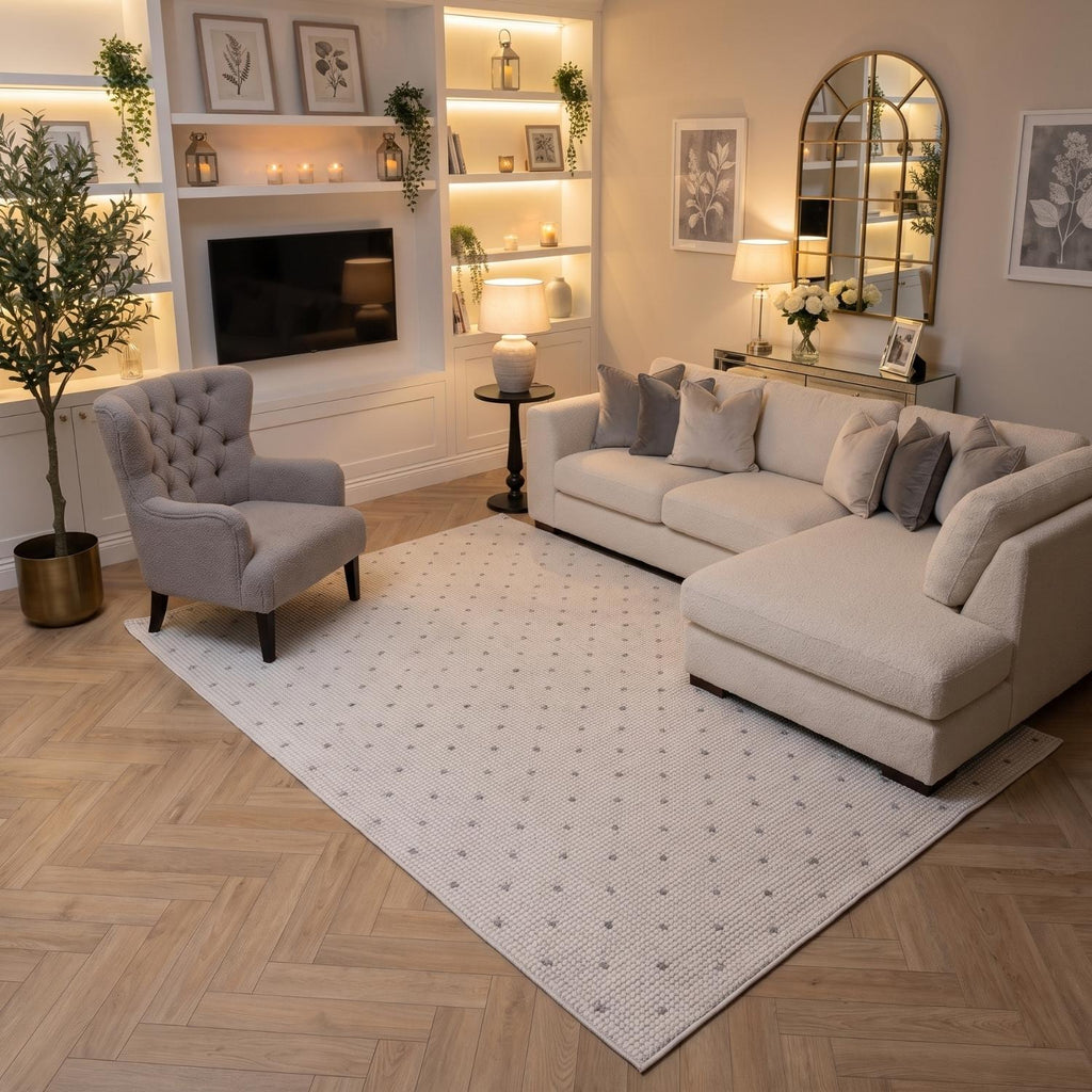 Carmel Cream-Grey Dots Rug