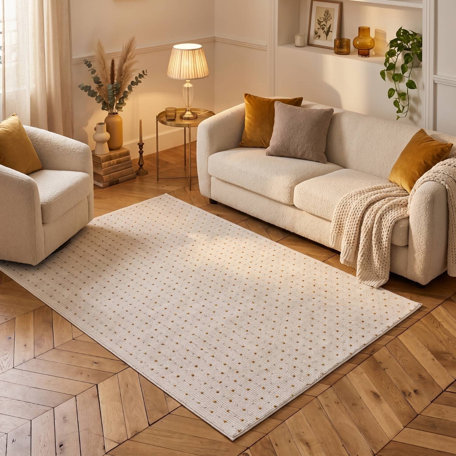 Carmel Cream-Gold Dots Rug