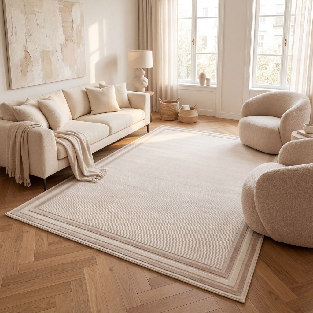 Carmel Cream-Beige Bordered Rug