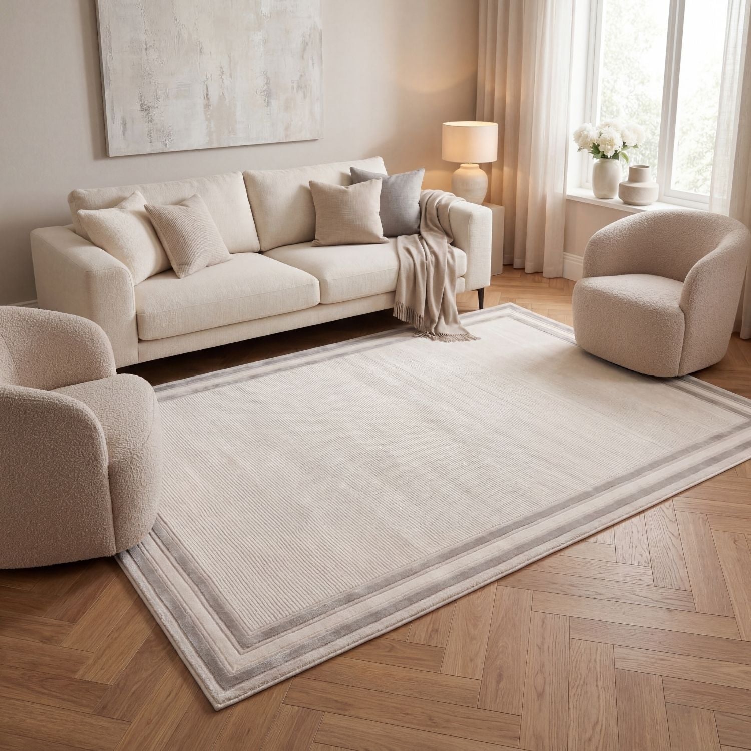 Carmel Cream-Grey Bordered Rug