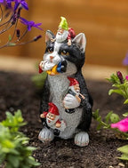 Resin Cat Eating Gnome Garden Ornament