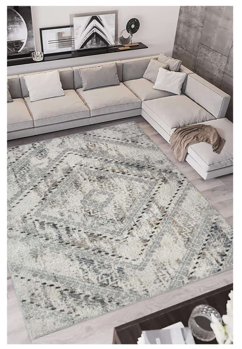 Abstract Vintage Cream & Grey Rug