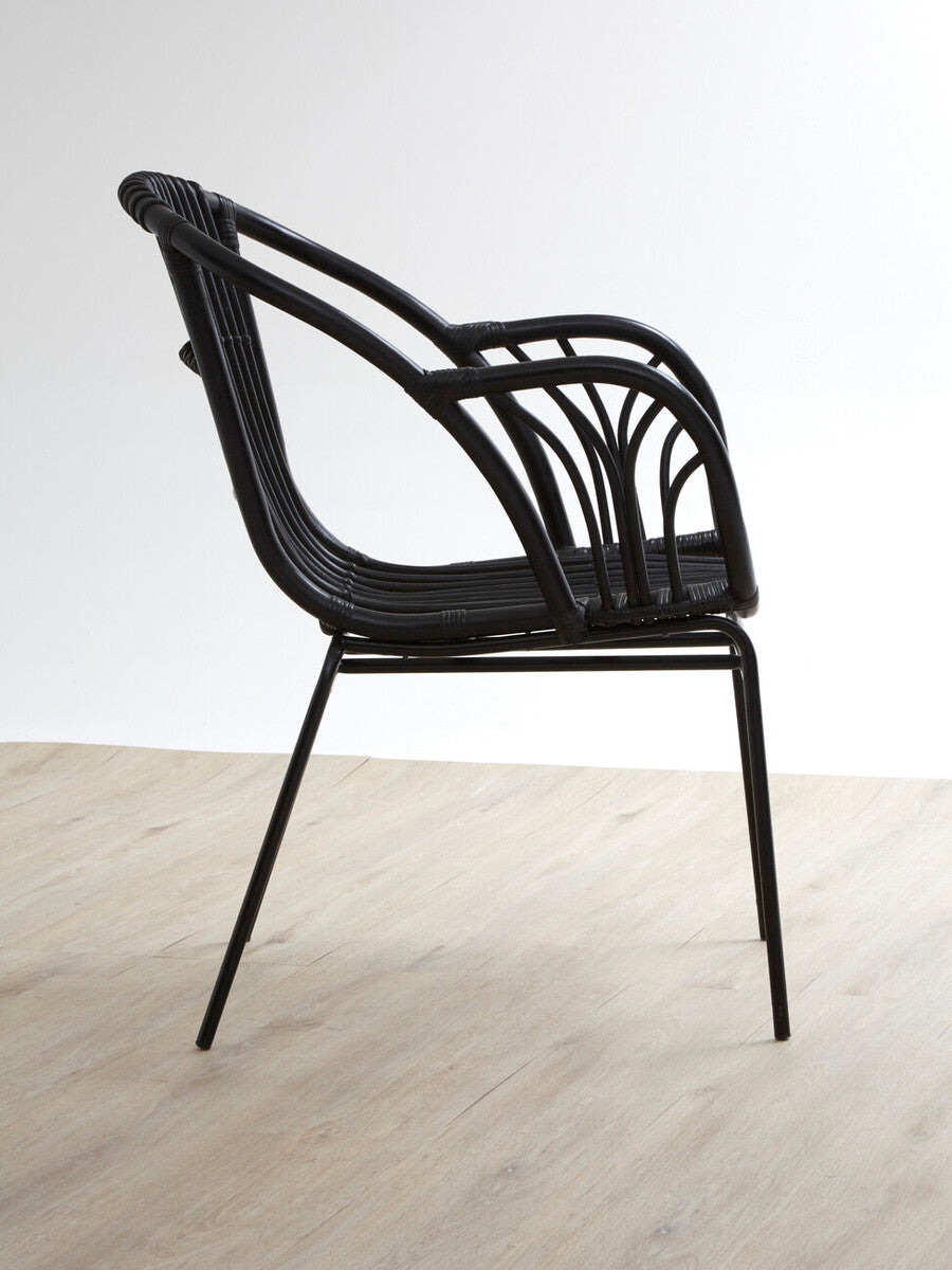 Black Natural Rattan Chair with Raised Sides