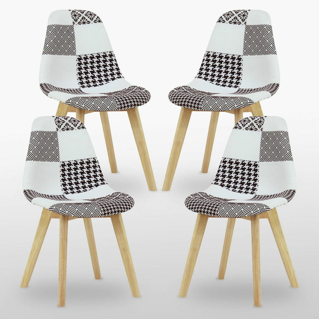 5PCs Dining Set - a Halo Dining Table & Set of 4 Black/White Tulip Patchwork Accent Chairs
