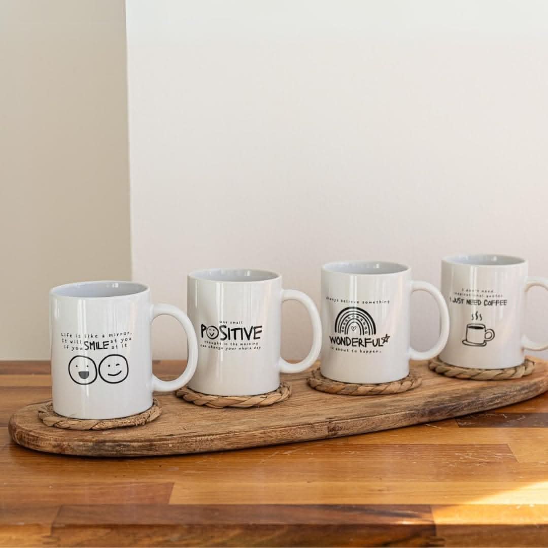 4pc Motivational Coffee Mugs Ceramic Quote Cups 300ml