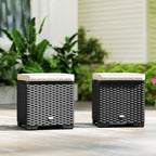 Set of 2 Rattan Storage Ottoman, Outdoor Footstool with Removable Cushions, Cream