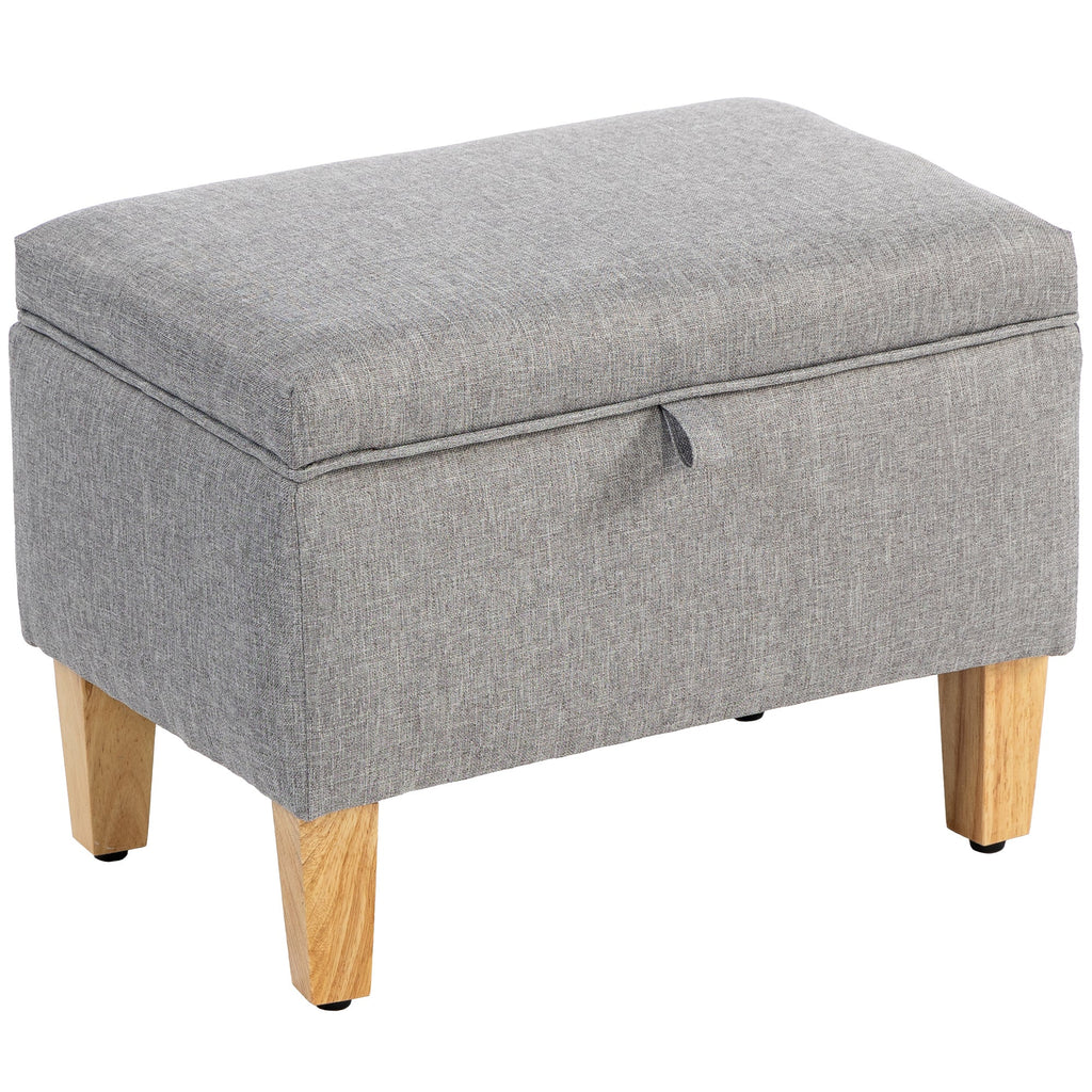 16L Linen Storage Ottoman Padded Footstool with Rubberwood Legs, Light Grey