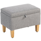 16L Linen Storage Ottoman Padded Footstool with Rubberwood Legs, Light Grey