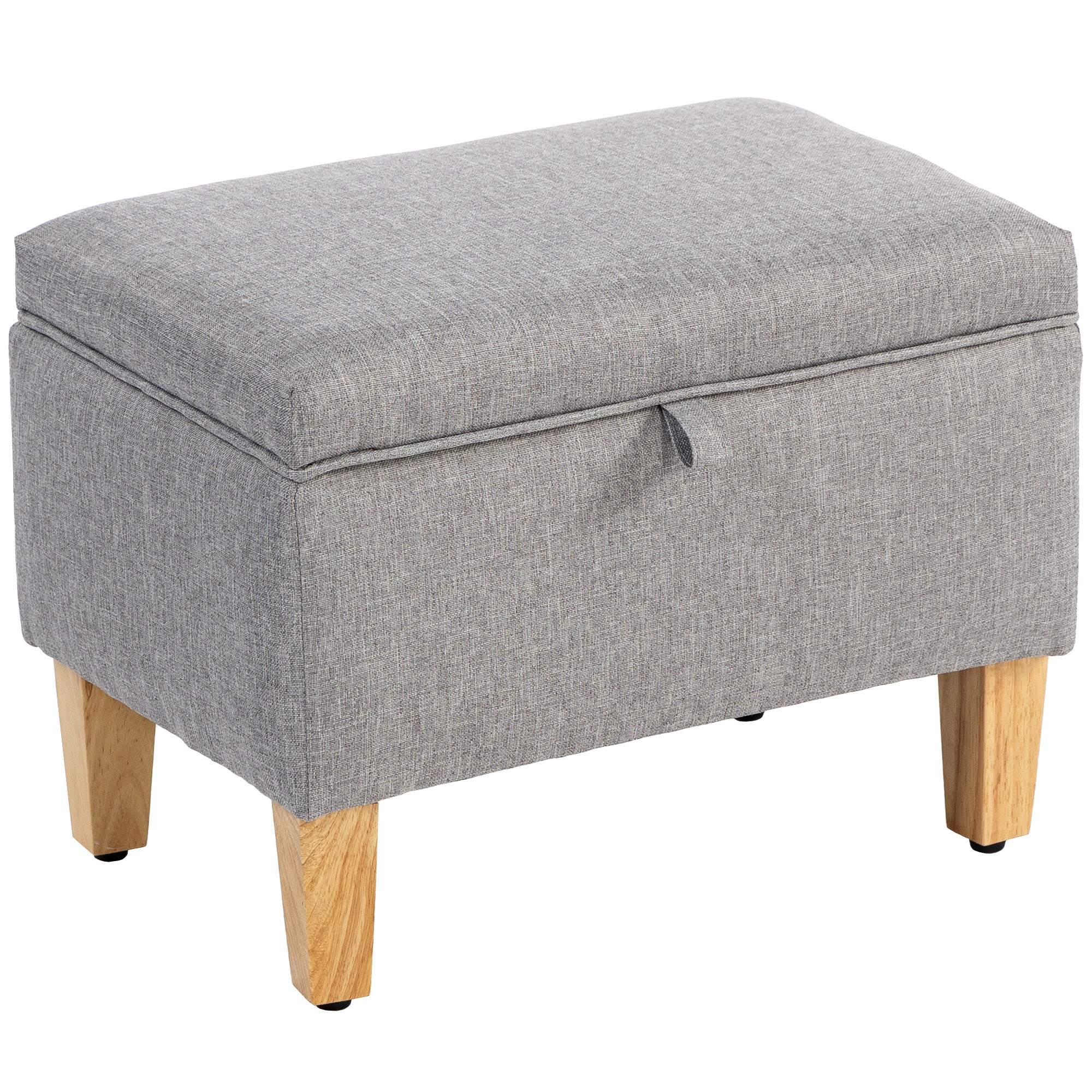 16L Linen Storage Ottoman Padded Footstool with Rubberwood Legs, Light Grey