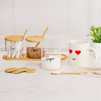 Glass Jar Kitchen Station Set with Wooden Tray Labels and Spoons