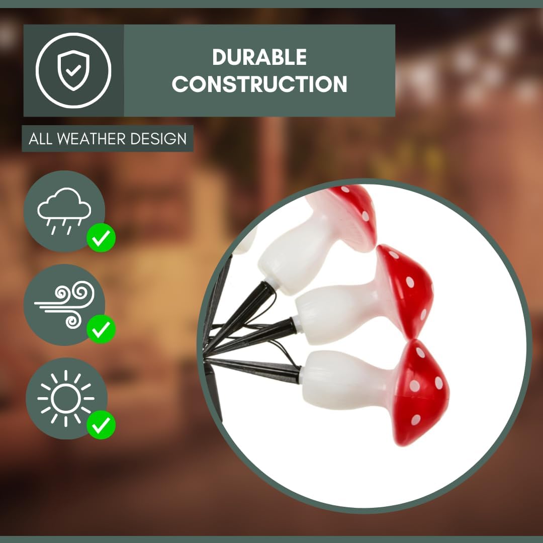 4 Pack Fairy Mushroom Solar Stake Lights Outdoor Garden Décor 19cm