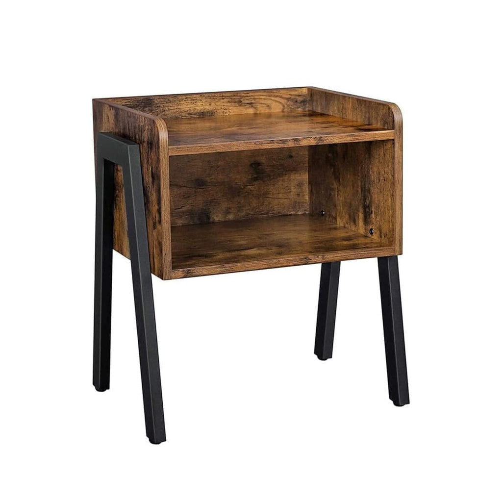 Classic Mahogany Side Table with Open Storage and Steel Legs