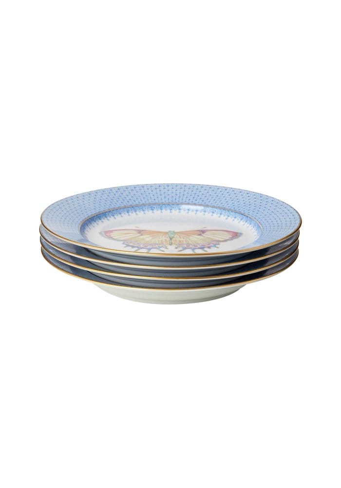 Cornflower Blue Lace Plate Butterfly Side/ Pudding Plate - Set of 4