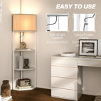 Corner Modern Floor Lamp with Shelves for Living Room, Bedroom, White