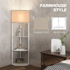 Corner Modern Floor Lamp with Shelves for Living Room, Bedroom, White