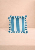 Blue and White Cabana Striped Ruffled Cushion Cover