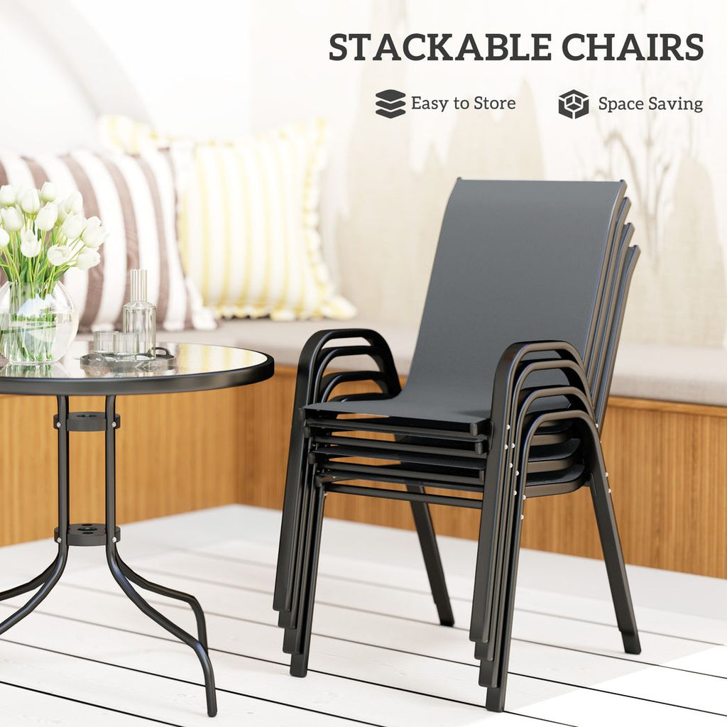 5 PCs Garden Furniture Set, Round Table and Stackable Chairs
