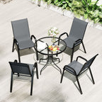 5 PCs Garden Furniture Set, Round Table and Stackable Chairs
