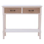 White and Natural Wooden 2 Drawer Console Table with Lower Shelf