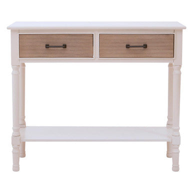 White and Natural Wooden 2 Drawer Console Table with Lower Shelf