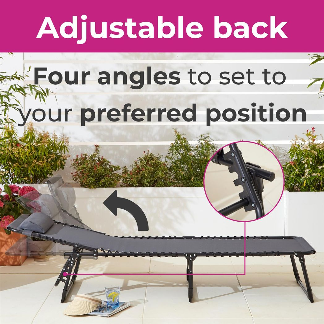 Two Grey Outdoor Folding Sun Loungers