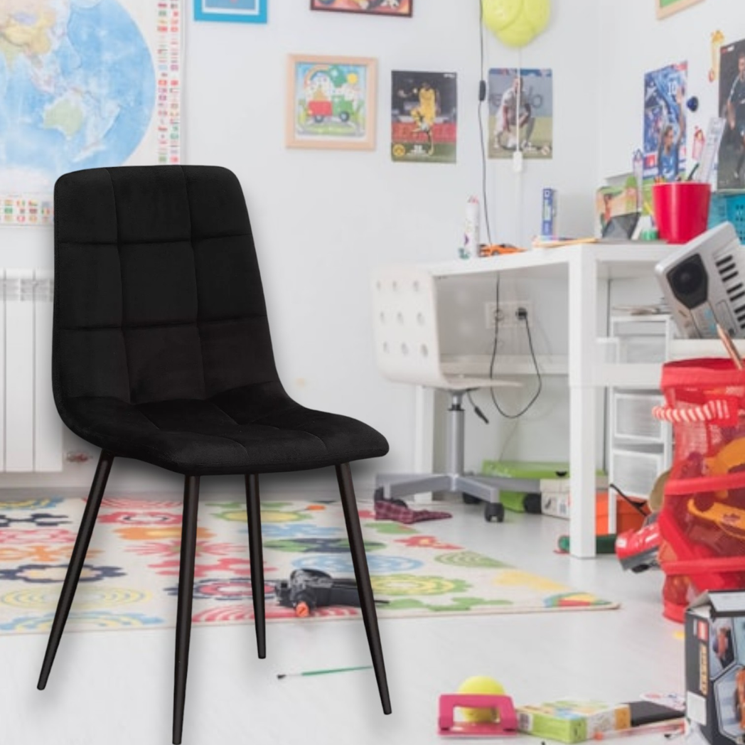 Tufted Fabric Metal Chair - L52 x W44 x H86 cm - Black