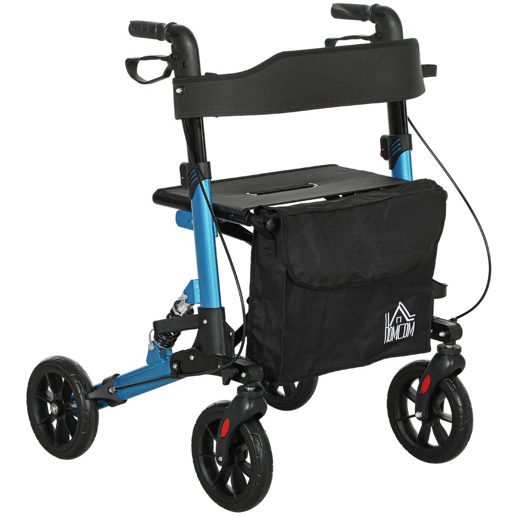Folding Rollator Walker with Seat, Backrest, Bag, 4 Wheels