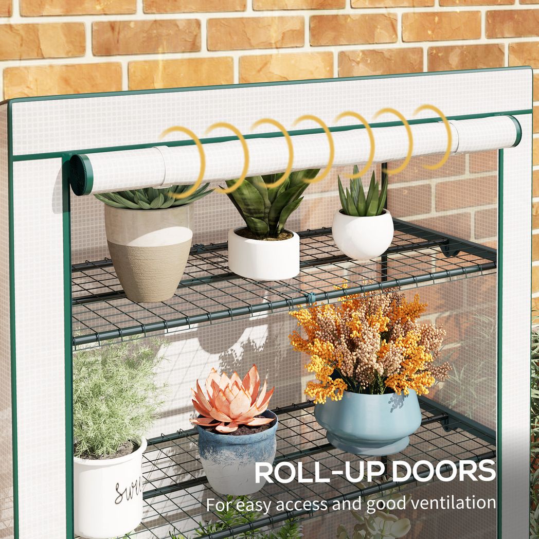 4 Tier Lean-to Mini Greenhouse with Reinforced PE Cover
