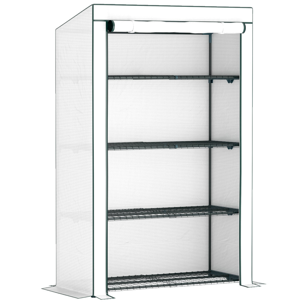 4 Tier Lean-to Mini Greenhouse with Reinforced PE Cover Green