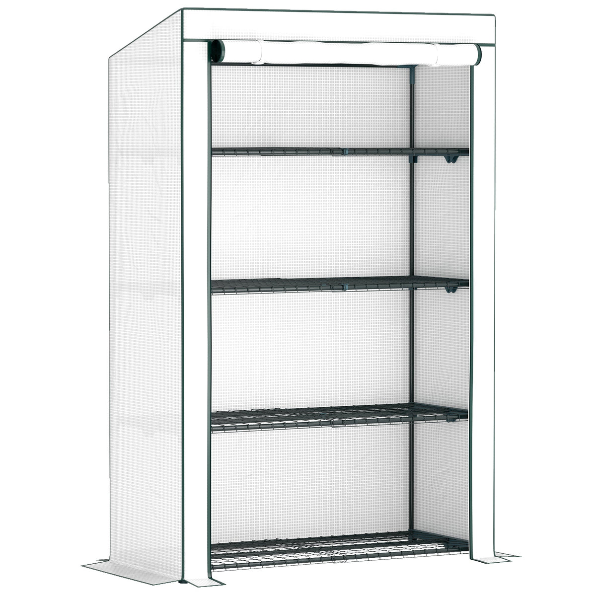 4 Tier Lean-to Mini Greenhouse with Reinforced PE Cover Green