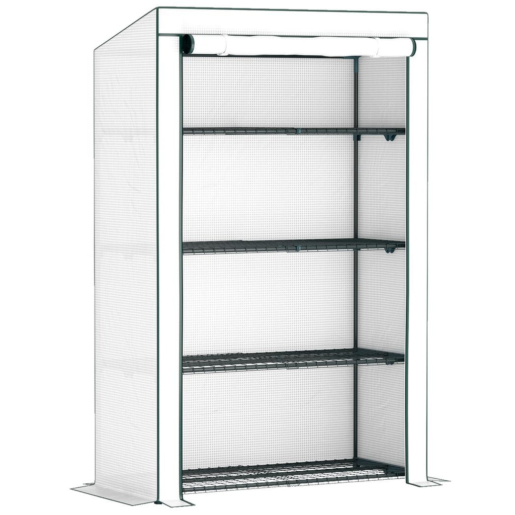 4 Tier Lean-to Mini Greenhouse with Reinforced PE Cover